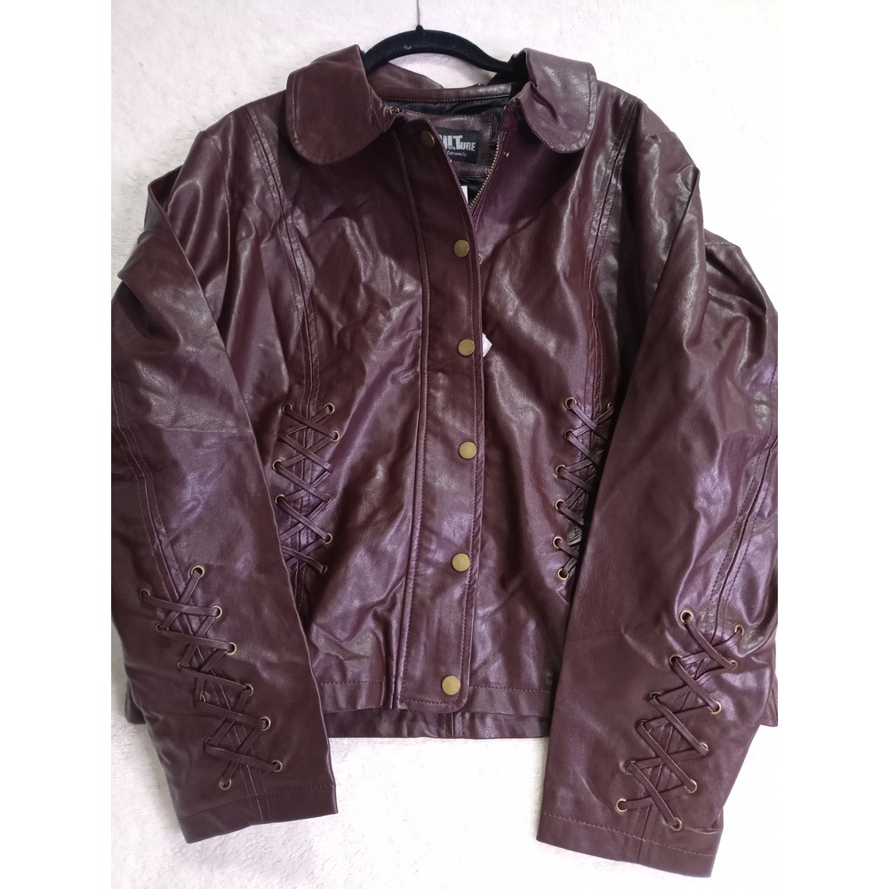 Tru Culture Mens Burgundy Faux Leather Lace Up Corset Jacket Wine Red New (104)